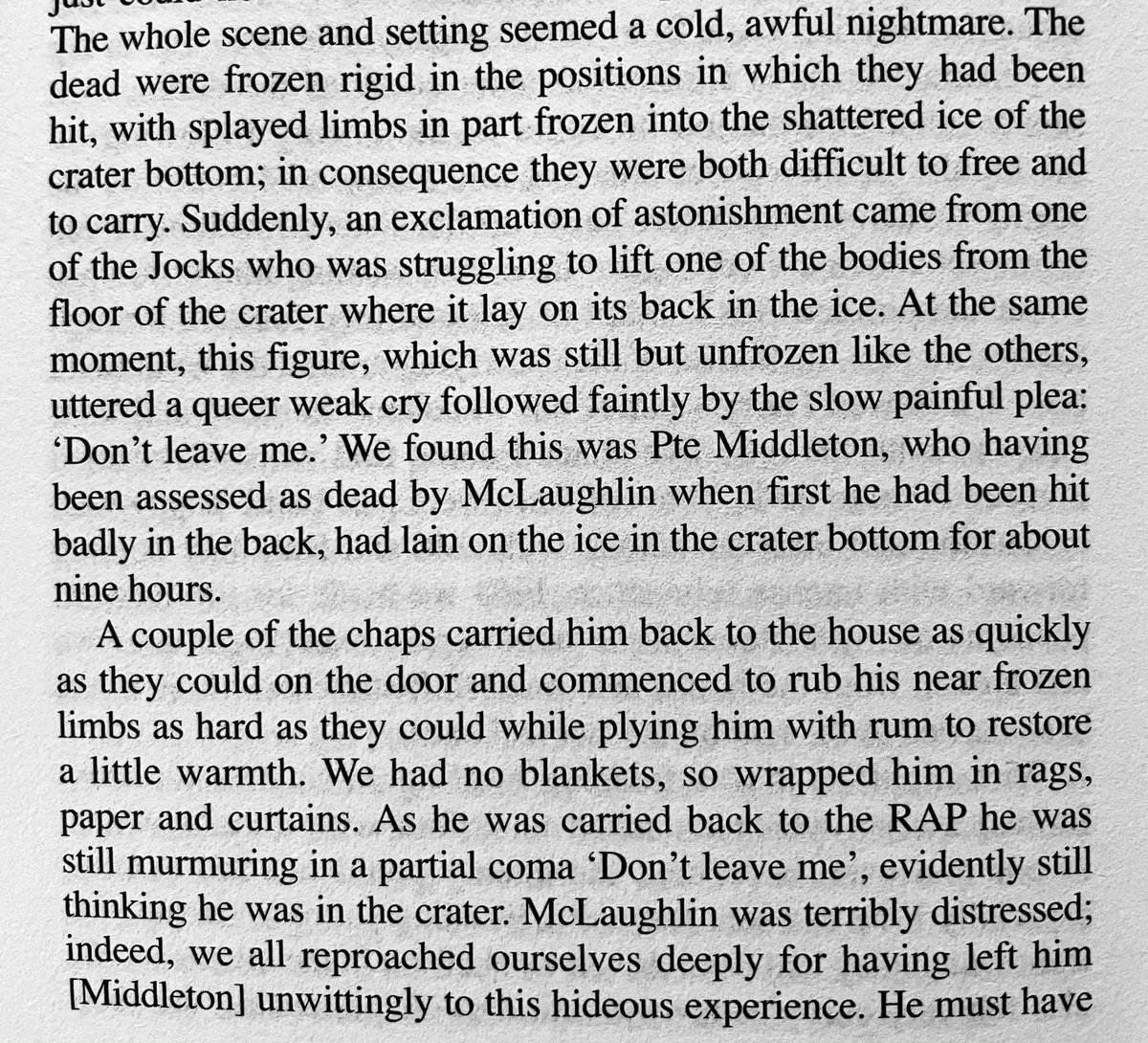 The following is the description by White as he went forward to collect the bodies of Beal and his section. After they had been laying in their slit trench for 9 hours, assuming all were dead, they were shocked to hear a voice from the hole .  @WeHaveWaysPod