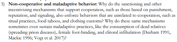 They also note that the mechanisms that sustain success-inducing cultural norms may also maintain what they call 'maladaptive' norms that emerge and that the overall success of a culture may still allow subcomponent, maladaptive norms to continue.
