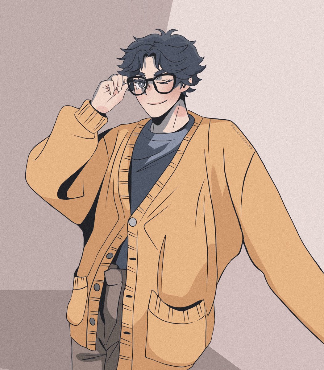 ハイキュー「akaashi's yellow cardigan hits different」|cat 🪴 @ uni/comms/mailing ordersのイラスト