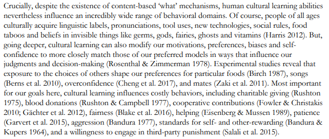 Crucially, learned cultural norms modify and even supersede our own preferences, biases, motivations and self-confidence. As mentioned above, this seems to happen particularly between ages of 6-11.