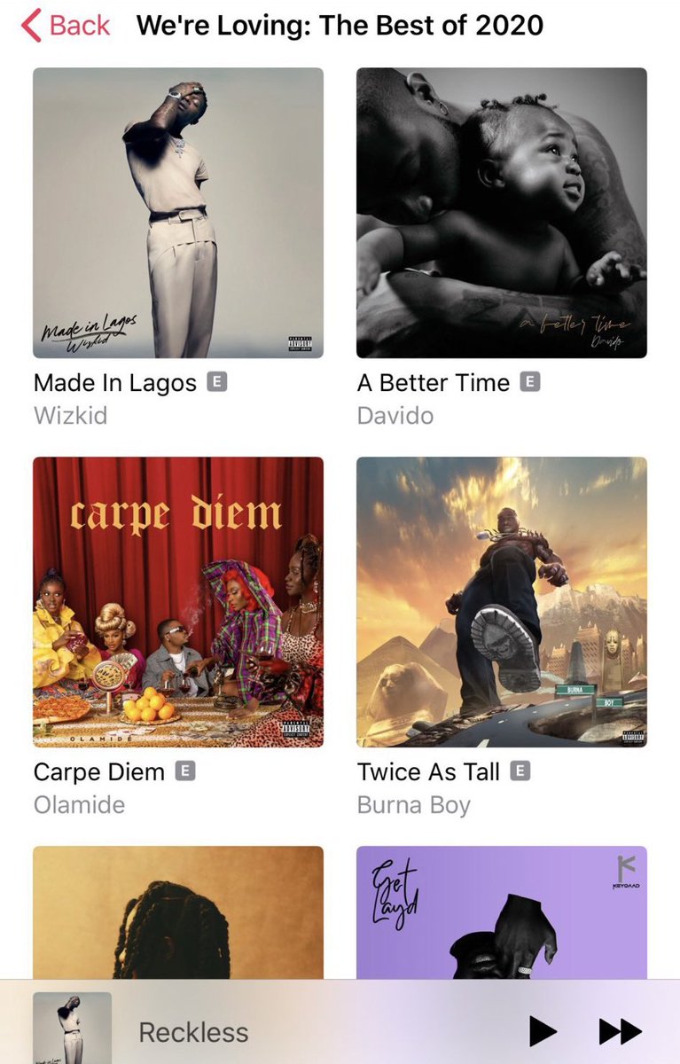 @stephfym @realsheddyking 4 different platforms rated wizkid's song /album as the best Afrobeat song /album 
Amazon-  no stress
Tidal - no stress
Audiomack- ginger 
Apple music (best of 2020) made in Lagos is still no 1 

These platforms are not dumb u can deceive ur fans but u can't fool them 
Organic >