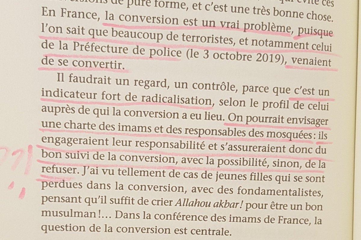 Chalghoumi me choque en parlant des convertis à l'islam d'une manière scandaleuse, toujours dans le cliché! Il veut instaurer une responsabilité sur les imams qui convertissent, un statut probatoire pour le converti, et un retrait possible de sa conversion! N'importe quoi! 