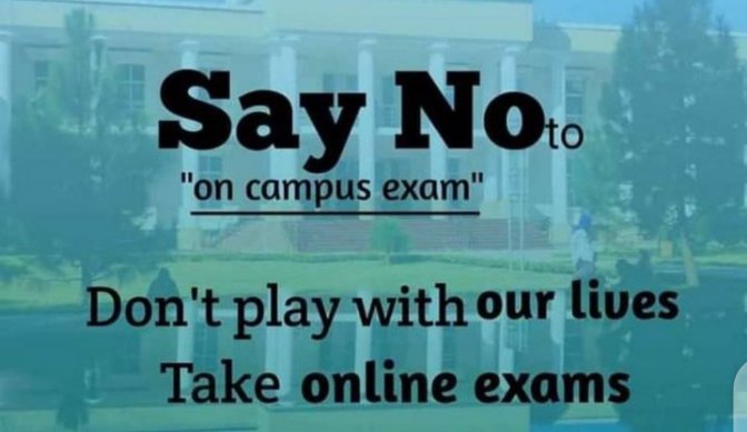 Adi1992000's tweet photo. we in high risk of his lives in that tough situations. OneSide COVID-19 risk &amp; otherside fear &amp; threat of teachers. When teachers hv learned online then why we give physical,Never b accepted.We will give examins Online.
#SZABMU_Students_wants_Online_Exams
#OnlineExamOrWeProtest https://t.co/2rfbP6OZmH