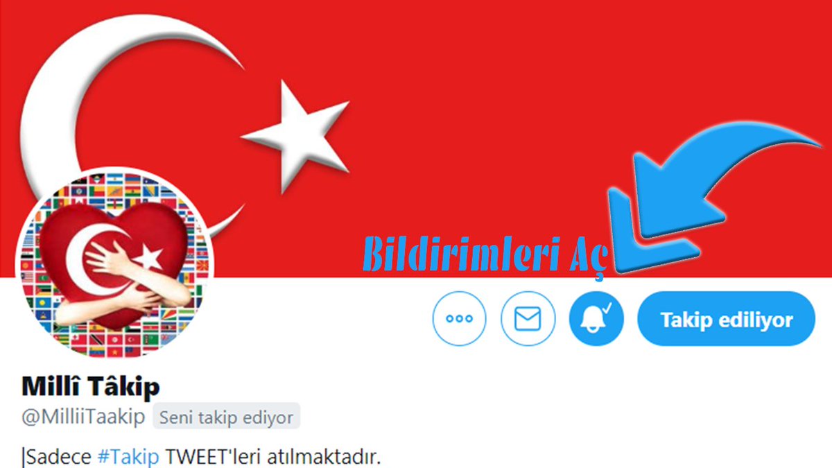 Her gün düzenli olarak #Takip TWEET'leri atılmaktadır. Resimde OKLA İŞARETLİ bölümden; 🇹🇷💞BİLDİRİMLERİ AÇ, BEĞEN, RETWEET Yap, CEVAP Yaz, 🇹🇷💞TAKİPÇİLERİN KATLANSIN. #MilliHesaplarBurada