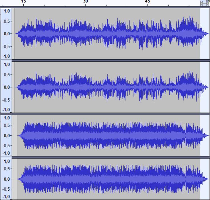 Une fois choisis, les isoler, niveler, faire un fade in et un fade out et les aligner intelligemment. De temps en temps, je fais des transitions vraiment ciblées en reprenant une phrase en cours (classe) ou en enchainant les structures. Encore une fois, c'est du cas par cas.