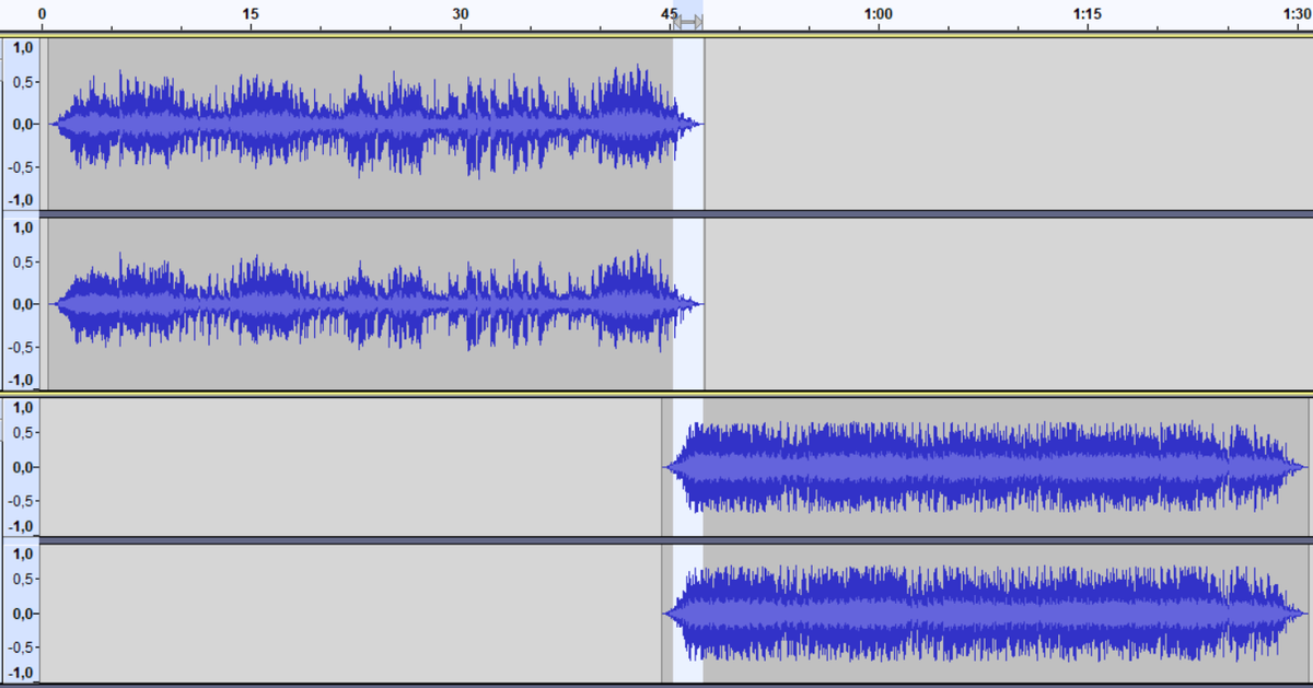 Une fois choisis, les isoler, niveler, faire un fade in et un fade out et les aligner intelligemment. De temps en temps, je fais des transitions vraiment ciblées en reprenant une phrase en cours (classe) ou en enchainant les structures. Encore une fois, c'est du cas par cas.