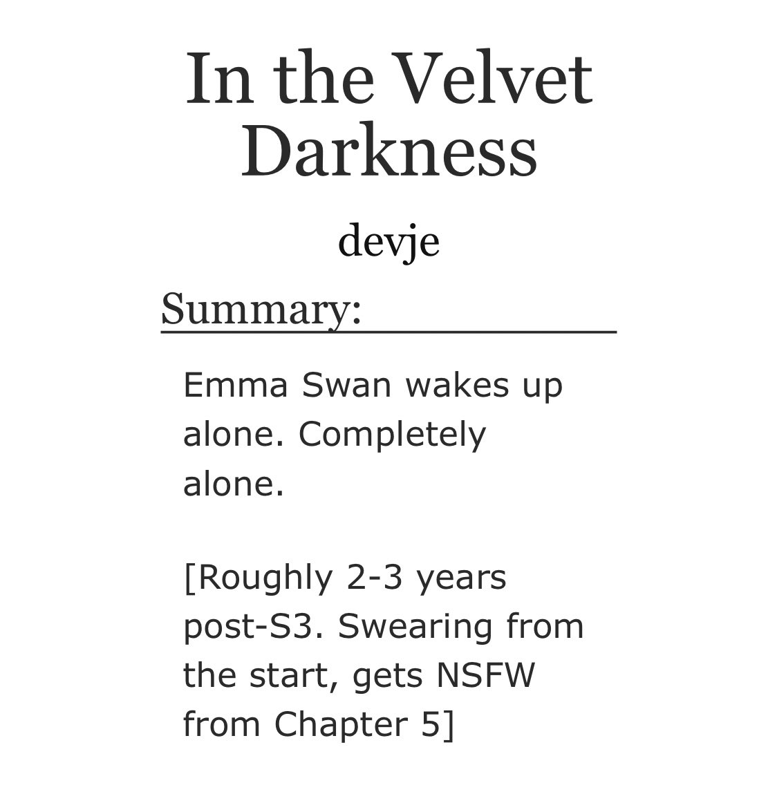January 24: In the Velvet Darkness by devje  https://archiveofourown.org/works/1663199/chapters/3529082
