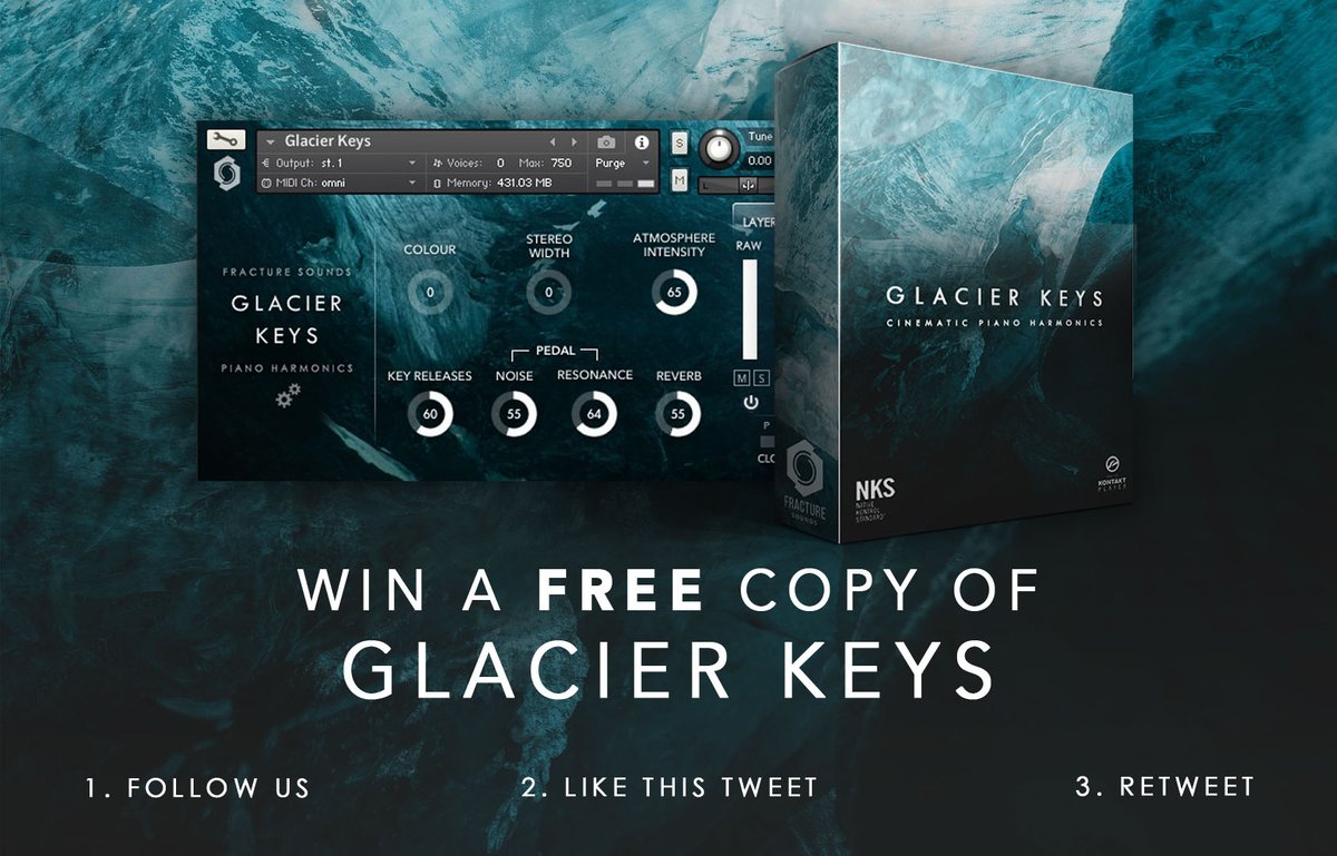 We are giving away a free copy of our new cinematic piano library Glacier Keys to one lucky winner. 
To enter, simply follow @fracture_sounds, like and retweet this tweet.
Entries close on Thursday 28th at 11:59PM GMT. We’ll pick a winner at random on Friday.