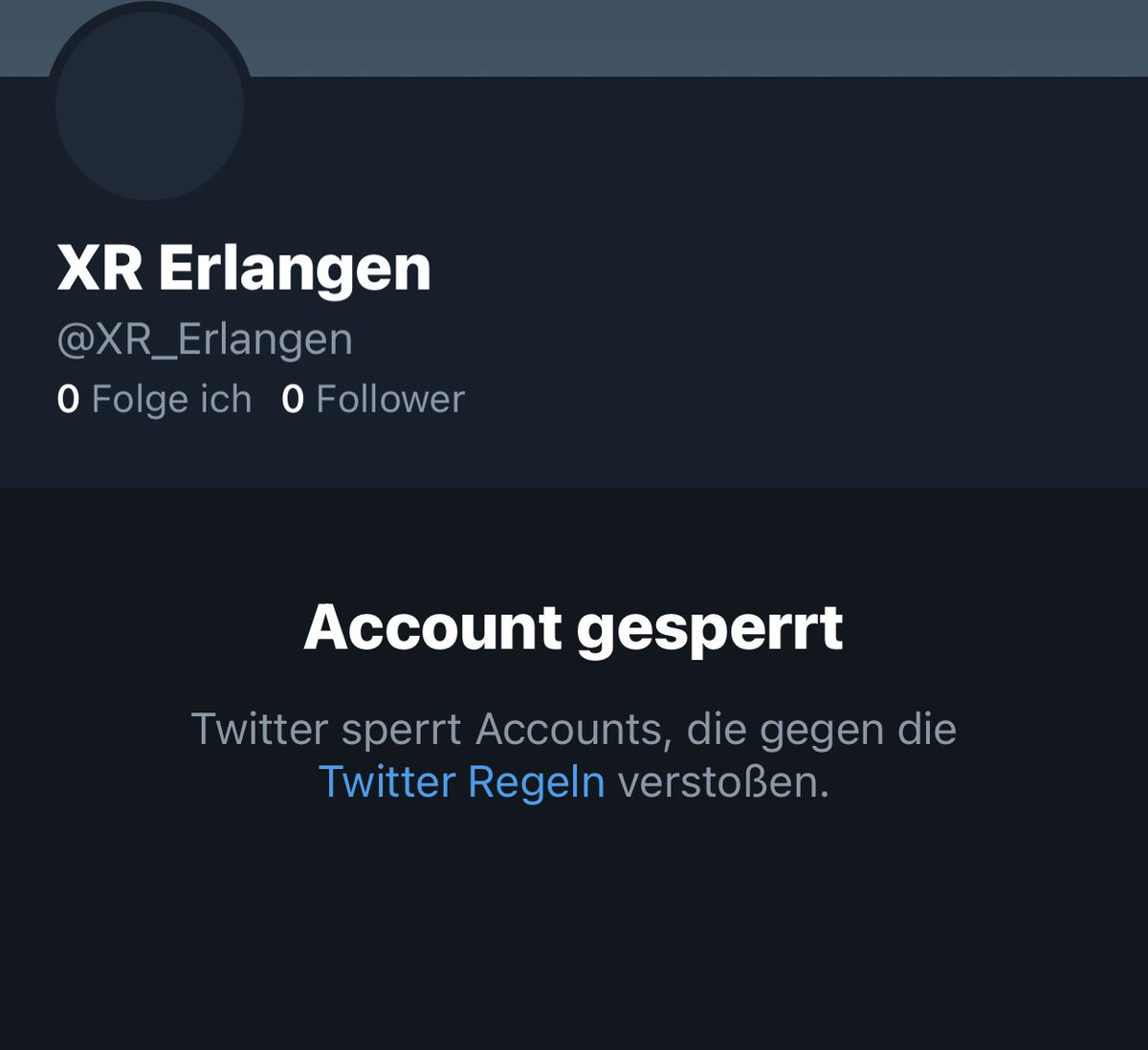Warum blockt @twitter XR Erlangen? 
Why is @twitter blocking @XR_Erlangen?
@xr@xr_potsdam @XRBoston 
@XR_Legal @MucRebellion @BremenRebellion @XRBerlin @xryouthus @XREnfield @XRPolska @xraustin @IndiaRebellion @ExtinctionR_DE @xr_new