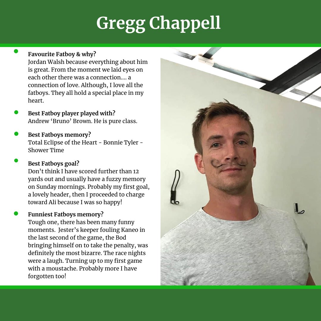 OfficialHFBFC's tweet photo. 🚨HAPPY SUNDAY Q&A EVENING🚨
In honour of the great mans birthday yesterday, we thought we would dedicate today’s spot to the team & fans fave - Mr @GSChapps1989 himself!
Gregg Chappell
Year Joined: 2019
Position: Winger
Nickname: Gregggggggg
#HFB #FAATS https://t.co/j33CQFTJos