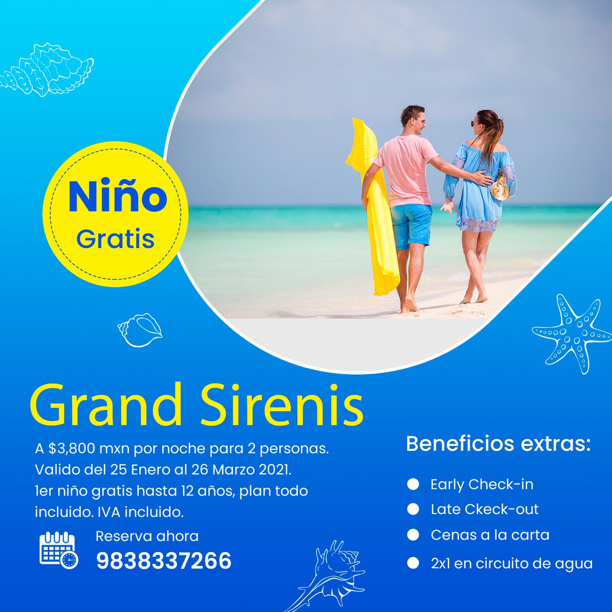 SelvaMaya's tweet photo. 1er niño gratis + beneficios adicionales en el hotel Grand Sirenis Riviera Maya a $3,800 mxn por noche para 2 personas, plan todo incluido, valido estancias hasta el 26 Marzo. IVA incluido. https://t.co/6RxzAvScfK