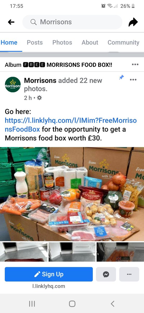 Georgieworgy's tweet photo. @Morrisons There's a scam currently making the rounds on facebook using your name as a 'free food' giveaway. Sort of out! Its targeting the gullible and  vulnerable. https://t.co/sSQQpxznFr