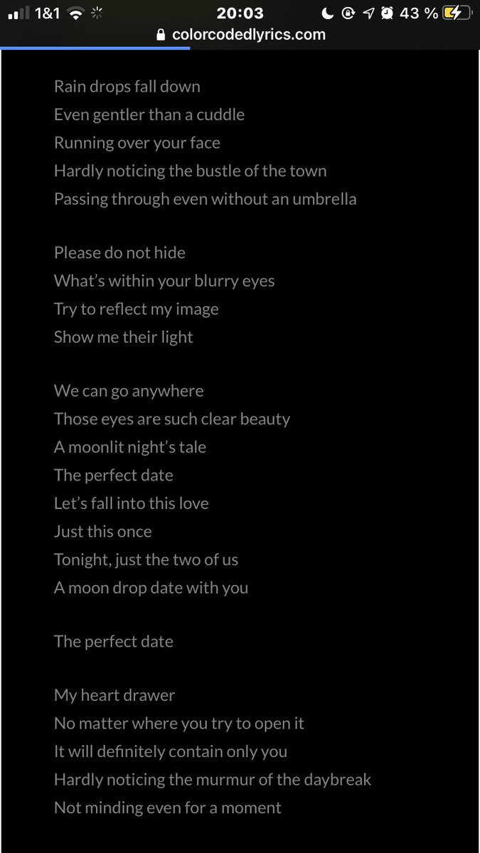 many of their lyrics (especially the solo ones) are a big comfort of mine.their songs feel like warm hugthese are the lyrics from moon drop https://open.spotify.com/track/1LjrLiz490ZInhvmCbVel8?si=_mloIaTdTbyxgox14rFPuQ