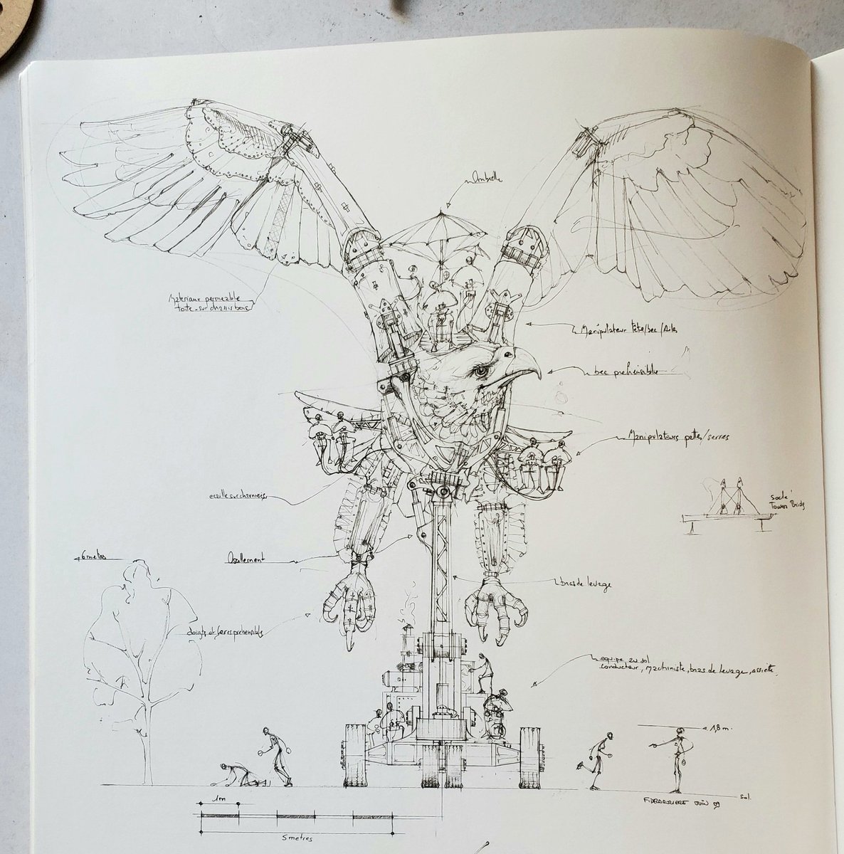 I'm going to start sharing art books that I keep near me for inspiration, with the tag #StudioShelf! Here is BESTIARY, MACHINES & ORNAMENTS, sketches & designs by François Delarozière, puppeteer & art director of the La Machine company, makers of massive performing machines. 