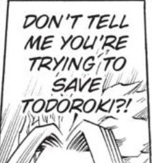 Deku is usually selfless in alot of the fights he's in. Wanting to help/save the other person or someone else, without thinking about what he's doing to himself