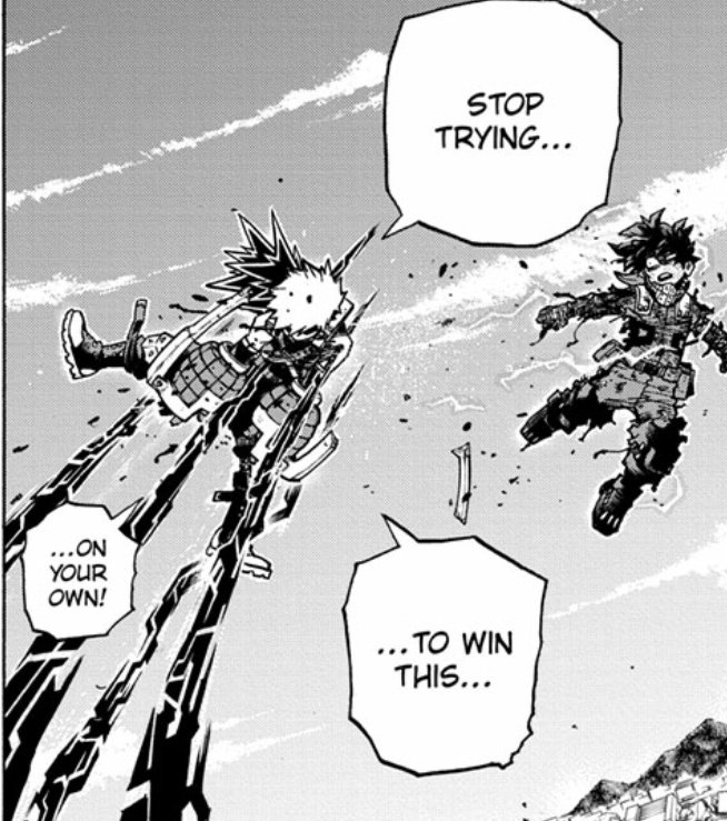 My point is, I think Bakugou along with Deku's fresh Injuries is gonna play a part in Deku realising that he needs to rethink his self sacrificial side and take himself into account more *drops mic and runs away*