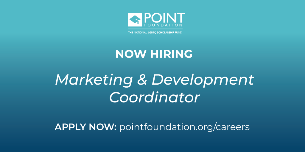 PointFoundation's tweet photo. #NowHiring at #PointFoundation: Marketing &amp; Development Coordinator. If you are an effective communicator with experience in digital marketing and databases, we want to hear from you. Visit https://t.co/14cjLbX3ZQ to apply now! https://t.co/SaDNtQwGeI