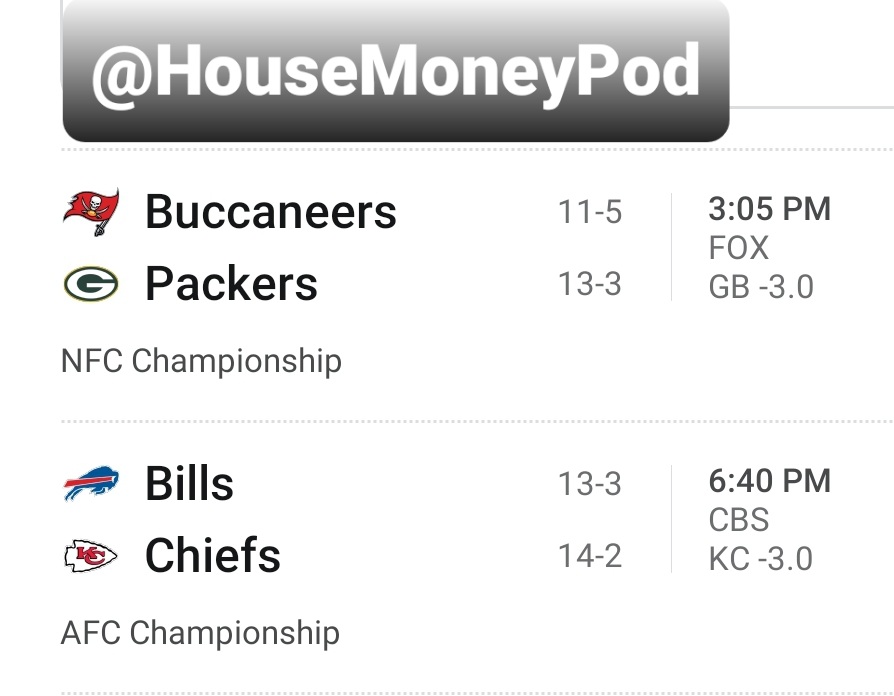 Chalkbored_HM's tweet photo. With NFL Conference Championship Sunday finally upon us the crew  @HouseMoneyPod have made our minds up &amp; we're going with the Packers and Bills to "Cover &amp; Cash"  Good Luck to all our friends family and listeners 🤑🏈🎙👍🏽💰 #HMP #NFL #ChampionshipSunday #NFLPlayoffs #NFLTwitter https://t.co/Ad1mmrJlMd