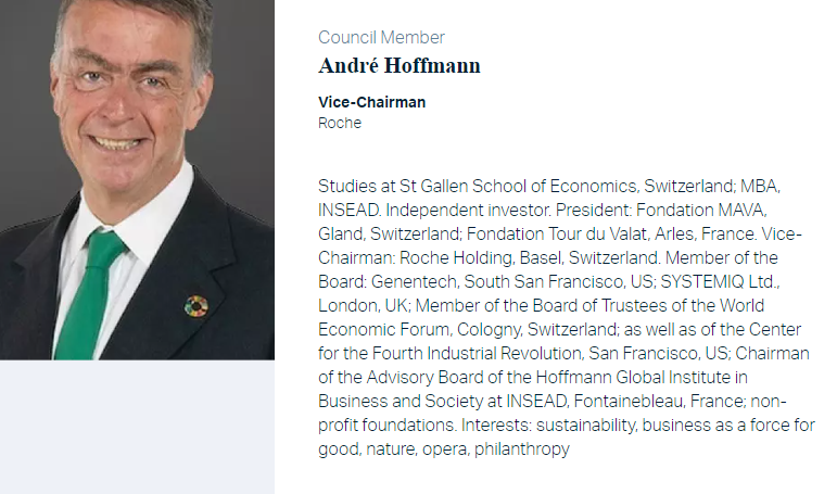 Peter Maurer, President, International Committee of the  #RedCross, member of WEF Board of Trustees.Hoffmann: WWF,  #Roche,  #MAVA,  #SYSTEMIQ. Luc Hoffmann Institute - integral part of  #WEF/ #WWF financialization of nature. Corporate coup of the commons.  #Privatization  #Enclosure