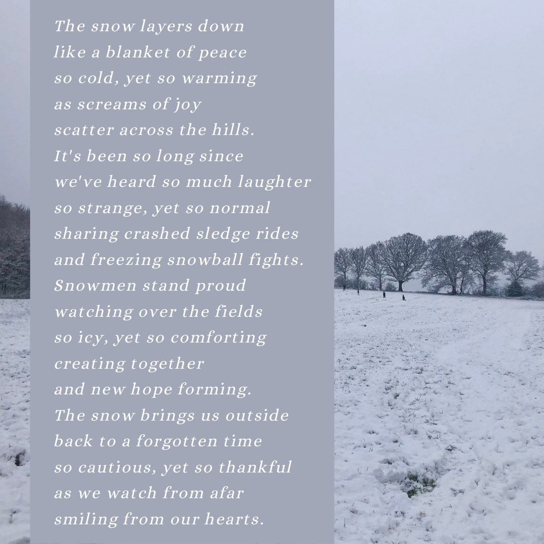 0hMySt4rs's tweet photo. #LockdownPoems number 17 is another snow one, sorry. ❄️ But today we woke up in a fluffy white snow blanket and then spent a few hours outside enjoying it and it was so lovely. This is also the first time I’ve used an image taken by me for these poems. 📸 Feedback welcome pls 🥰 https://t.co/PGzPA8le5u