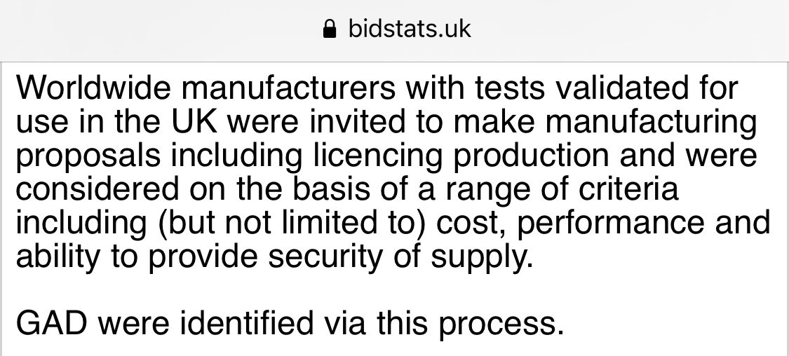  #ODX 6/8As outlined previously, GAD (Global Access Diagnostics) is Mologic’s new manufacturing facility and they have already been identified by the Gov as a key player for LFDs based on cost, performance and security of supply. https://twitter.com/shredz90/status/1347296833756913666?s=21 https://bidstats.uk/tenders/?q=global+access+diagnostics&scope=supplier