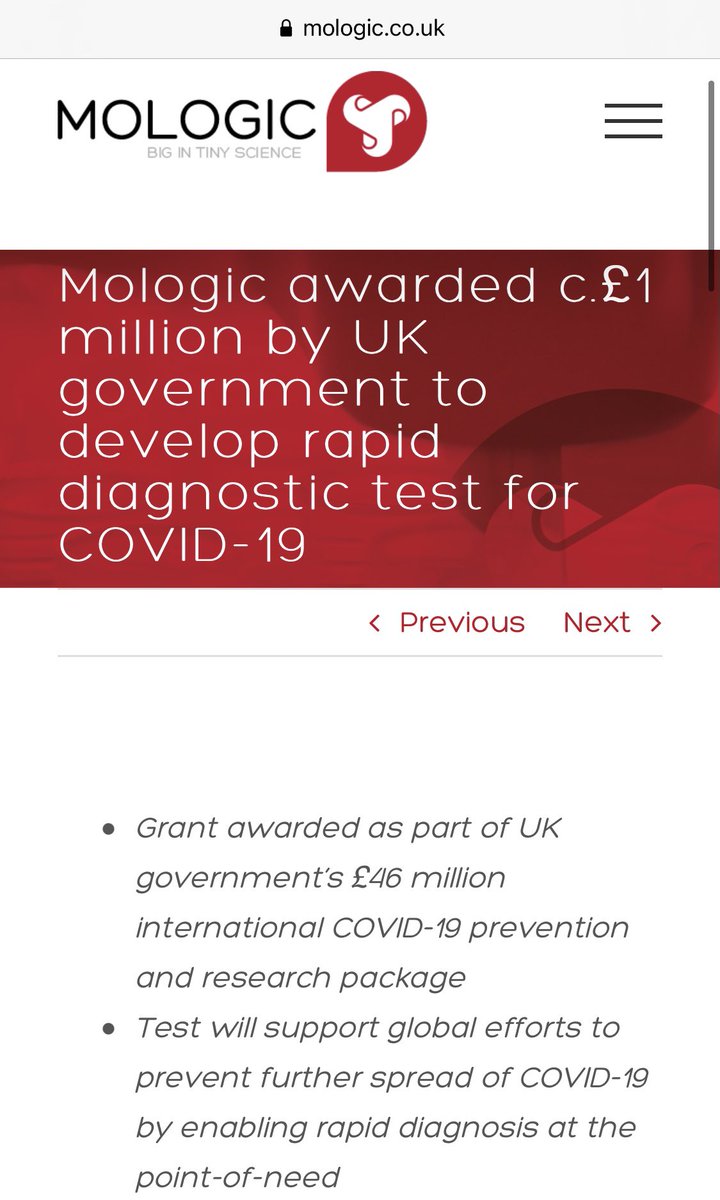  #ODX 8/8We already know that the Gov have ties with Mologic following a development grant & Boris being snapped. As per this thread, the Gov are now buying LFT kit for Mologic!Based on the MTA, if  @mologic make it, then so do  @OmegaDiagnostic  https://mologic.co.uk/mologic-awarded-c-1-million-by-uk-government-to-develop-rapid-diagnostic-test-for-covid-19/