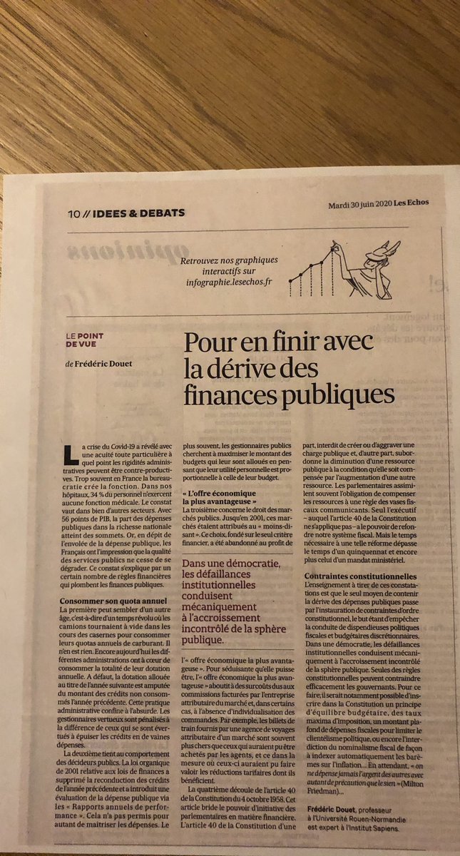 « Pour en finir avec la dérive des finances publiques » (rediffusion <a href="/LesEchos/">Les Echos</a> 30 juin 2000) Dans une démocratie, les défaillances institutionnelles conduisent mécaniquement à l’accroissement incontrôlé de la sphère publique