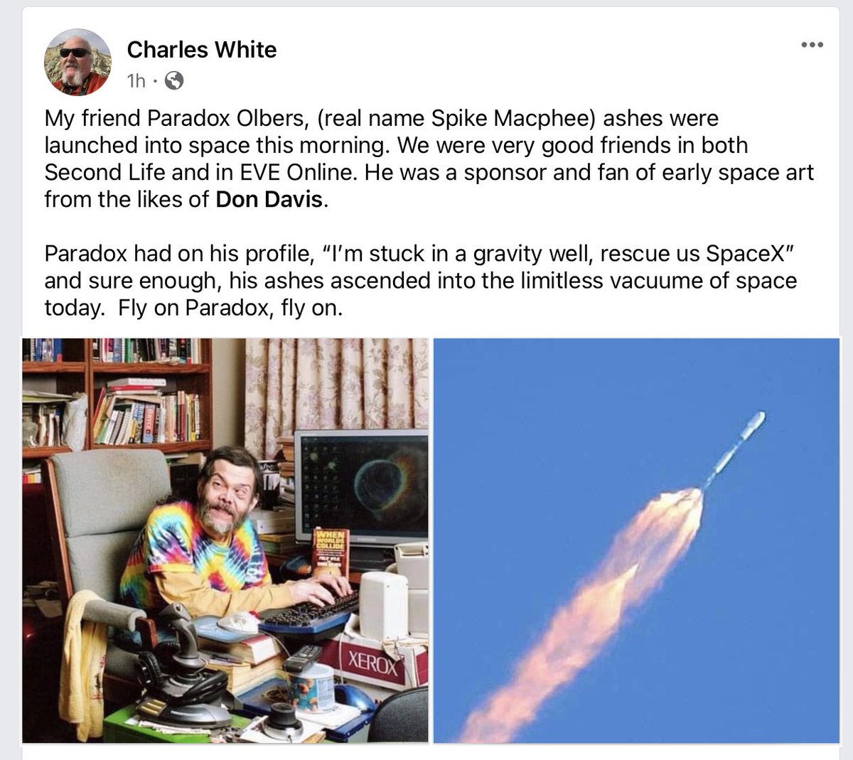 EVE Online — Прах умершего игрока отправили в космос на ракете Илона Маска