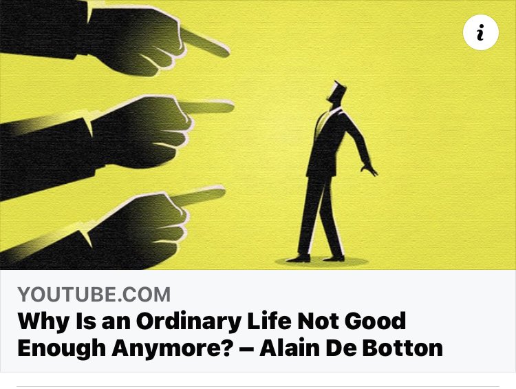 Managing your expectations may lead to a happier life. Why Is an Ordinary Life Not Good Enough Anymore? – Alain De Botton youtu.be/1KDB42qGT-8 via <a href="/YouTube/">YouTube</a> Everyday is Suicide prevention day #suicideprevention