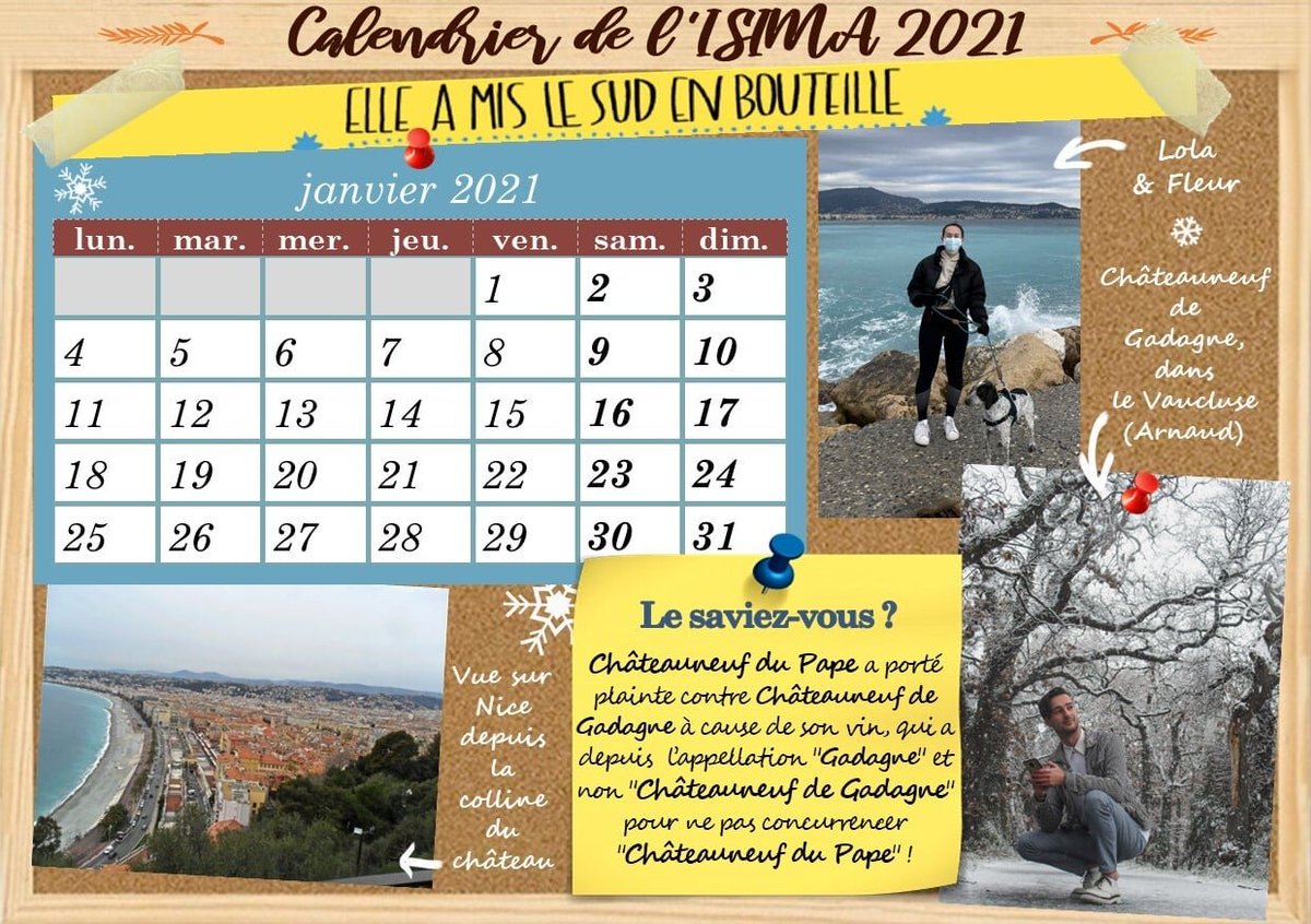 AssoFinale's tweet photo. [Calendrier de l'ISIMA 2021]

Pré-commandes jusqu'au 7/02 ici : https://t.co/RVfJTkOTxu

Au choix : formats mural A4 (à accrocher au mur) ou chevalet A5 (à poser).

Remise de 50% pour ceux qui ont envoyé des photos !

Envoi possible par La Poste (tout est expliqué dans le form). https://t.co/7DwJhBtHIj