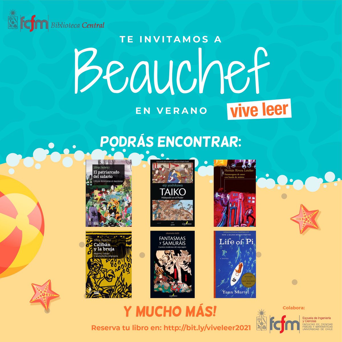 Hasta este miércoles 27/01 estaremos haciendo préstamos de libros que te podrás llevar por todo febrero en "Beauchef Vive Leer" (previa solicitud online).📚🍉🌞
Recuerda que hay envíos a regiones sin costo! Toda la información y solicitudes en: bit.ly/viveleer2021 😊🙌👏