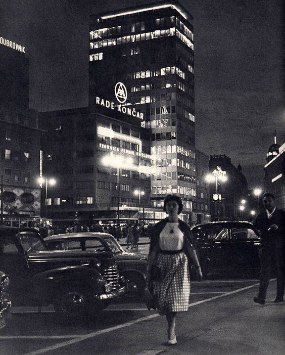The construction of this tower brought Zagreb’s main square into the modern era, accompanied by the city features of neon lights and bustling auto traffic. Two photos here show a nighttime view of the tower.