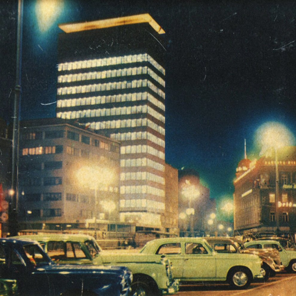 The construction of this tower brought Zagreb’s main square into the modern era, accompanied by the city features of neon lights and bustling auto traffic. Two photos here show a nighttime view of the tower.