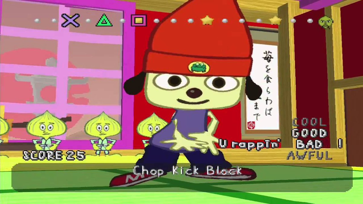 But this is just my mental barf this morning and I'm too tired to research more things. Let's jump to 1996 - Parappa the Rappa. I loved this game! It, too, evolves the Simon style gameplay and moves it to a more beat-driven system. The characters and story also do so much to