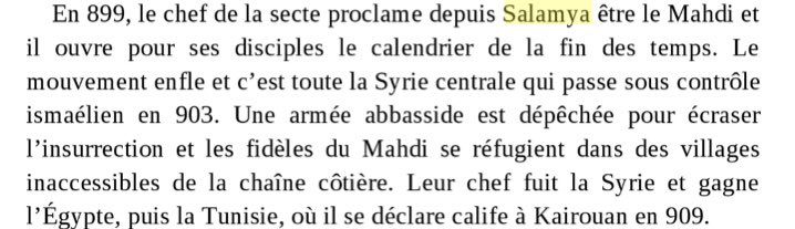 Les Fatimide tiennent leur origine de la secte des Salamya, guidée par un gourou qui se proclamait « Mahdi ». Cette secte subira une répression et trouvera refuge en Ifriqya et au Maghreb.´Ubayd Allah gourou des fatimide est le descendant d’un des prédicateur de la Salamya