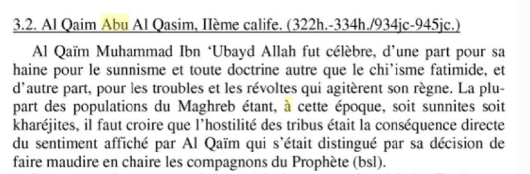 Les Fatimides étaient encore un petit noyau religieux très influent auprès des tribus Kutama. C’est pendant le règne d’Al Qasim [Al Qaïm] IIème calife que les véritables troubles apparaitront. Le vrai visage anti-sunnite des chiites fatimide se montrera extrêmement virulent.