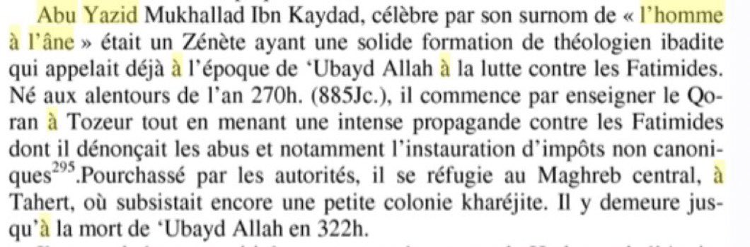 C’est pourtant un mouvement de révolte interne au territoire ´Ubaydite qui menacera ces derniers.Abu Yazid Mukhallad Ibn Kaydad le Khariji originaire de Tozeur [Tunisie] mènera une propagande sévère contre les ´Ubaydite. Il va se réfugier à Tahert [Algerie], nid des Kharijites.