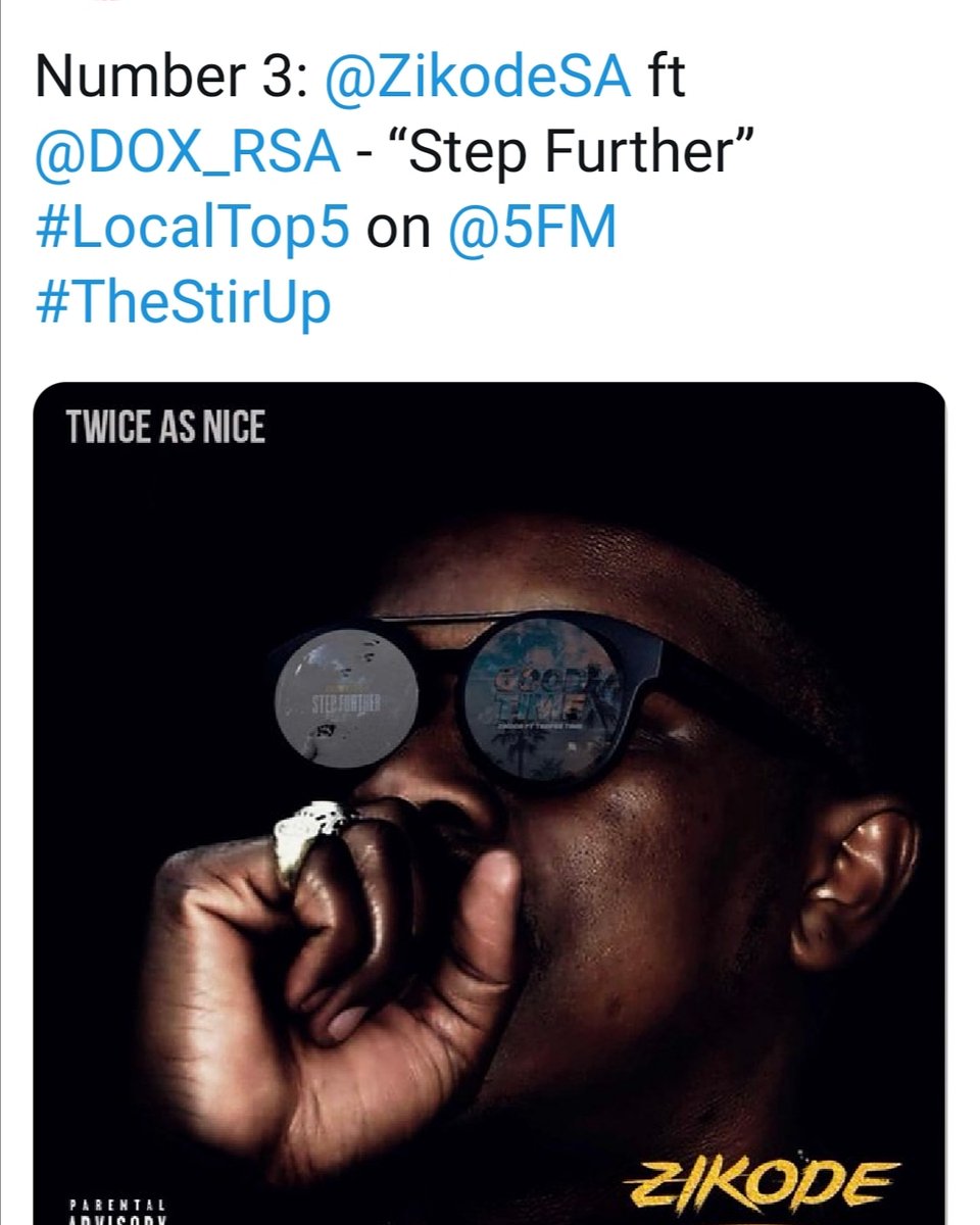ZikodeSA's tweet photo. We Number 3 on #TheStirUp with @MsCosmoSA on @5FM Watch #StepFurtherMusicVideo Here https://t.co/l2B0tiHdda https://t.co/LwVrUjQIwL