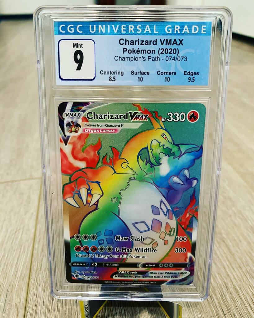 Level99RedMage's tweet photo. Got my graded Rainbow Charizard Vmax from Champion’s Path! #cgccards #cgc9 #cgccomics #pokemon #pokemoncards #pokemontcg #cgcuniversalgrade #pokemontradingcardgame #championspath #pokemonchampionspath #charizard #charizardvmax #rainbowcharizardvmax #rain… https://t.co/dYMrYssO5d https://t.co/melYikCBo0