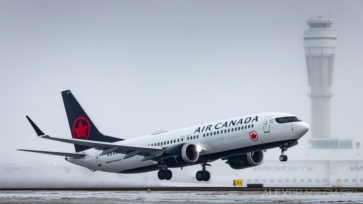 AlexPraglowski's tweet photo. PHOTOS | Some snowy photos from a cold, foggy Calgary Airport this morning! WestJet's 737 MAX heading off to YYZ, some United and 787 action, and Air Canada's MAX also stopped in on another crew training flight. #MoreMAX https://t.co/quLMSH2AKy