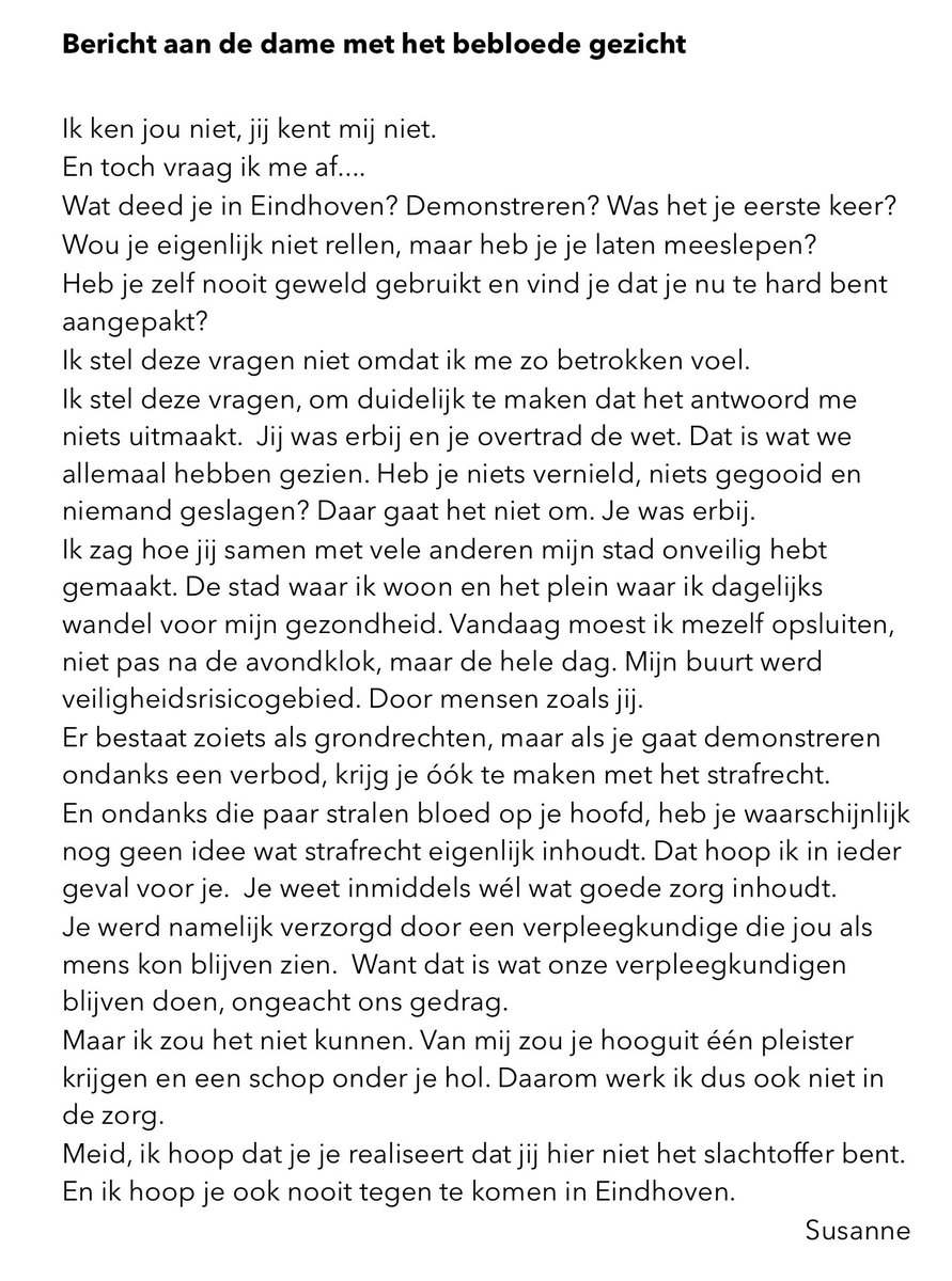 suusonline's tweet image. Wist me even geen raad met mijn emoties. Daarom schreef ik zojuist een bericht voor de dame met het bebloede gezicht in #Eindhoven. We weten allemaal wie ik bedoel. Geen idee hoe ze heet, maar ik hoop dat ze dit leest. #rellen #DoeErmeeWatJeWil