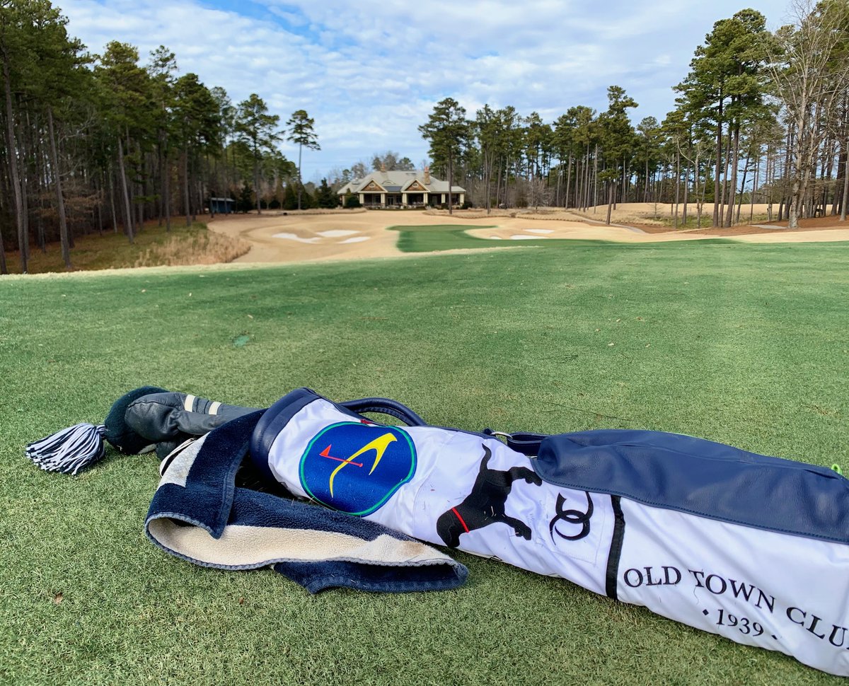 LeePaceTweet's tweet photo. Toted the new @FlagBagGolf bag with nods to six of the best walking courses in NC around @OldChathamGC today. The club logo salutes the spirit of Hogan, the Black Lab who roamed the course for a decade from 2003-13. "Good Walks" book on these clubs &amp; more coming this spring. https://t.co/VpJVLoejHu
