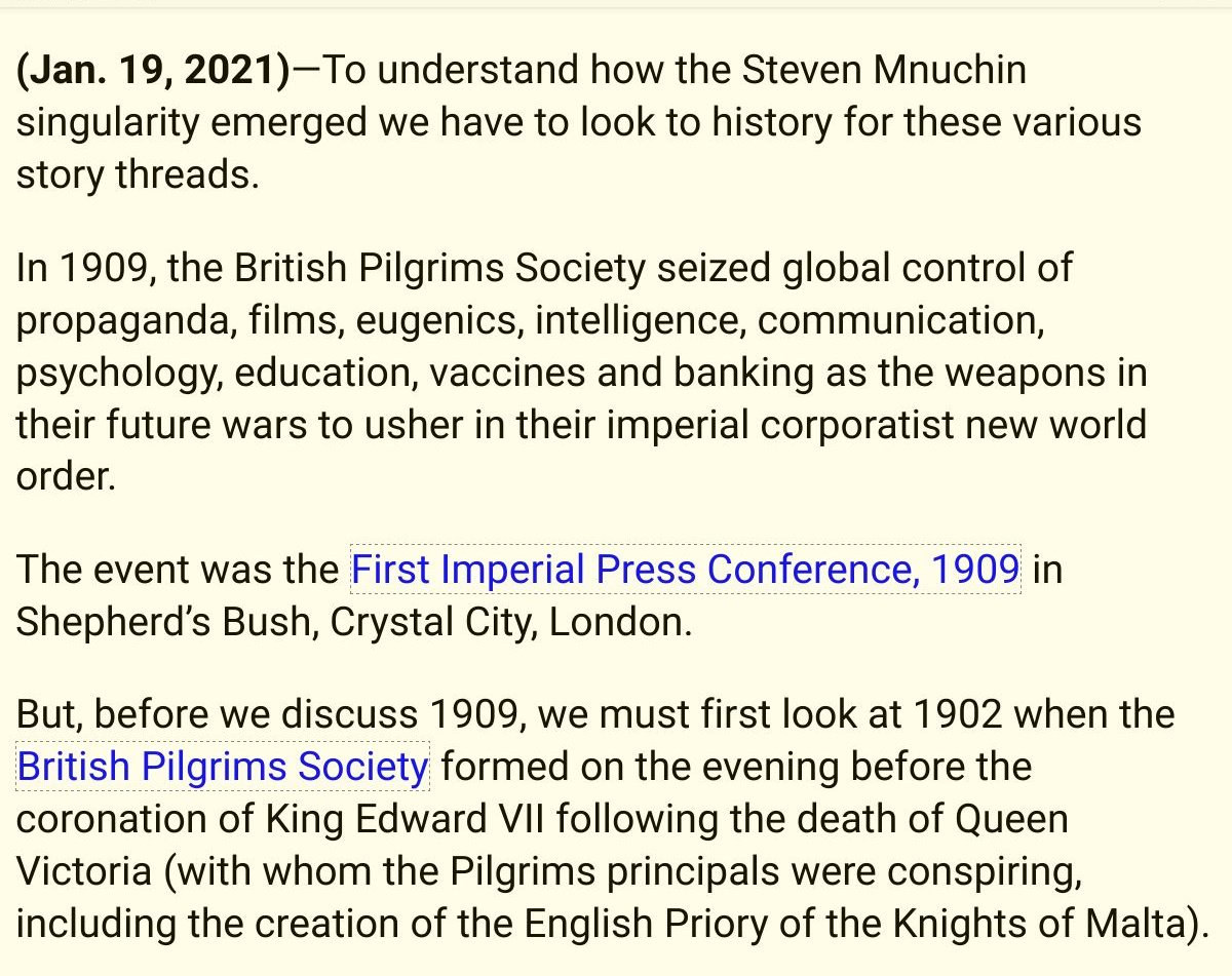 "The event was the First Imperial Press Conference, 1909 in Shepherd’s Bush, Crystal City, London." https://www.fbcoverup.com/docs/library/1909-06-05-A-PARLIAMENT-OF-THE-PRESS-THE-FIRST-IMPERIAL-PRESS-CONFERENCE-1909-by-Thomas-H-Hardman-Horace-Marshall-248-pgs-Jun-05-28-1909.pdf https://www.fbcoverup.com/docs/library/2003-The-Pilgrims-of-the-United-States-A-Centennial-History-(FAIR-USE-PORTIONS-OF)-by-Baker-Anne-Pimlott-184pgs-London-Profile-Books-ISBN-1-86197-726-3-2003.pdf#page=11