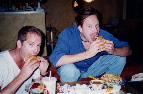 MeisnerActor's tweet photo. Late night burger with #horror dir #JamesDRHickox.  We'd go on to do:  #ChildrenOfTheCornIII #GardenOfEvil #Sabretooth #WhichWayToOz #GirlsGonePsycho and the first ever streaming series #ChadsWorld.  His mom was #AnneVCoates the #Oscar winning editor of #LawrenceOfArabia.  Bam. https://t.co/abbYQ3zleI