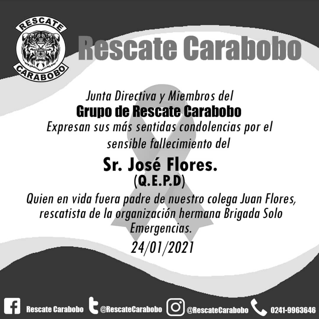 Enviamos condolencias al amigo y colega José Flores de la organización <a href="/brsemergencias7/">Solo Emergencias</a> por el fallecimiento de su padre. 
Paz a su alma +