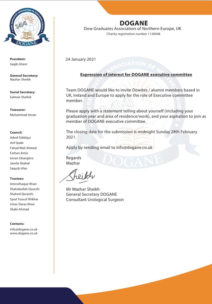 Team DOGANE would like to invite Dowites in U.K. to express their interest in position of executive committee council member. Please apply by sending email to info@dogane.co.uk by midnight 28th FEB 2021. Thanks