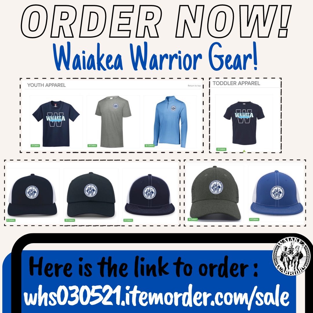 WAIĀKEA WARRIOR GEAR online store is now open for business! 💙 Check out the AMAZING selection of shirts, hoodies, and hats in a rainbow of colors! 🌈 We even have sizes for our FUTURE WARRIORS! 💙 ALL SALES ARE FINAL! NO REFUNDS or EXCHANGES Store closes JAN 29, 2021