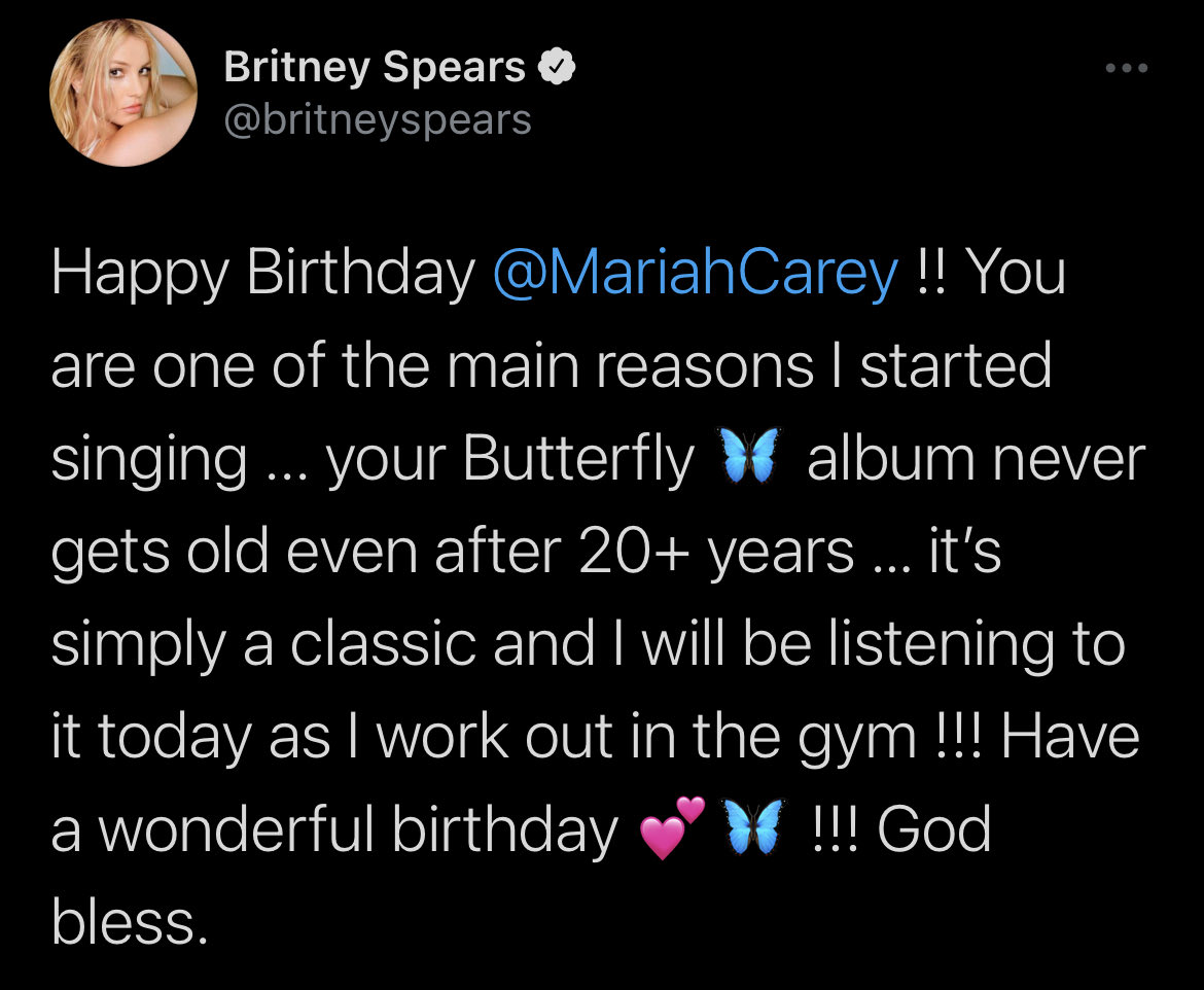 Last year, Britney credited Mariah Carey as one of the main reasons she started singing
