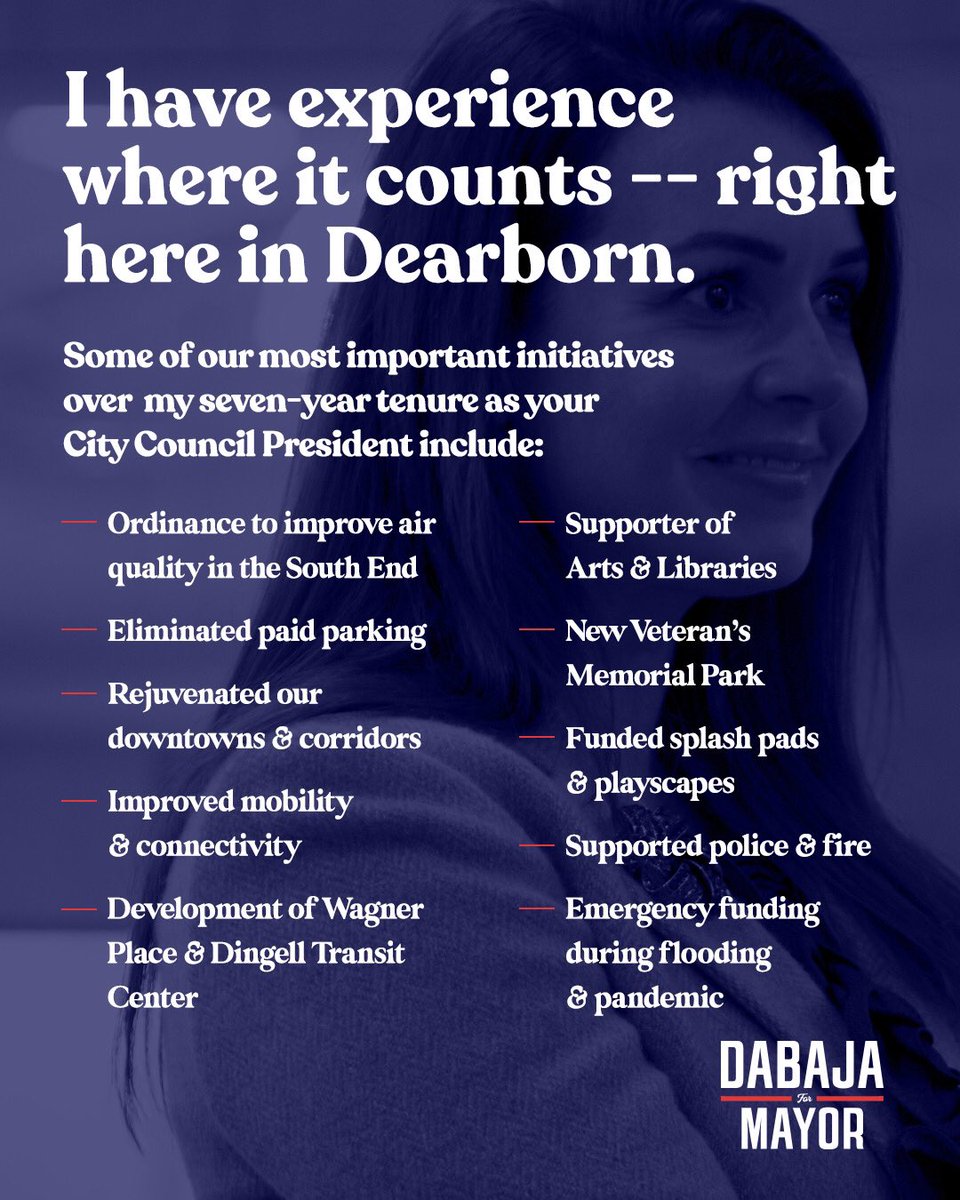 SusanDabaja's tweet photo. I have experience where it counts— right here in Dearborn. https://t.co/zpRzCfKgqS