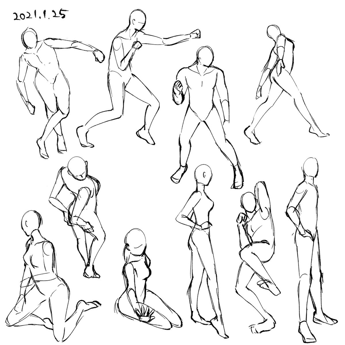 90秒ドローイング6日目 シンプルなポーズのほうが難しいの何なん 顔の大きさ もげの漫画